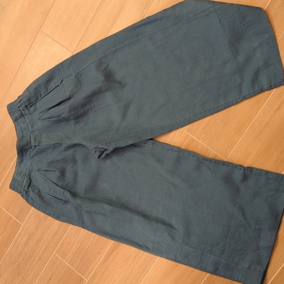 Athleta Playa Linen wide crop 3/4 pants Teal 4 - Picture 2 of 6